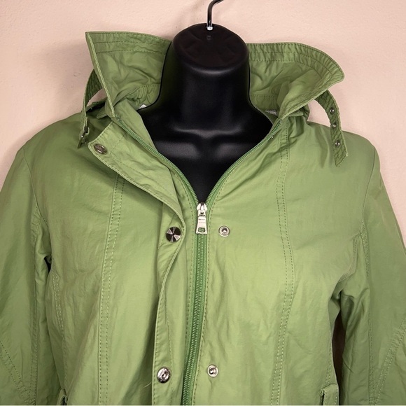SMALL VINTAGE GALLERY BRAND WINDBREAKER JACKET COAT GREEN NYLON LINED HOODED - Picture 5 of 12